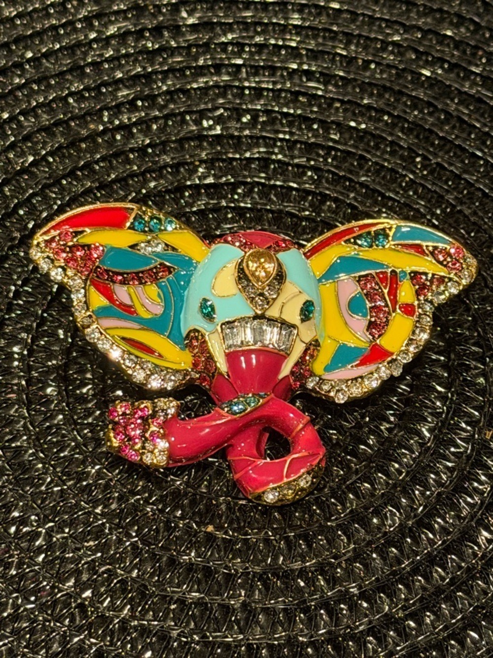 Multicolor Enamel Elephant Brooch with Rhinestones